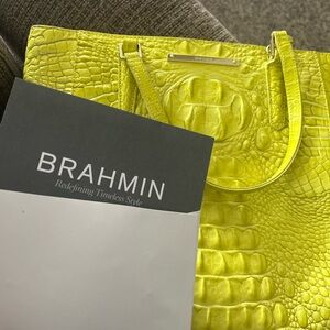 Brahmin Lime Melbourne Crocodile Embossed Harrison Carryall